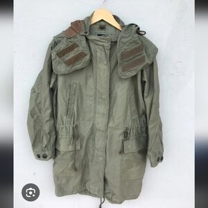 Gap XS Oversized Khaki Green Military Jacket Parka Trench Coat Fishtail